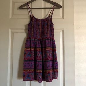 Patterned smocked mini dress